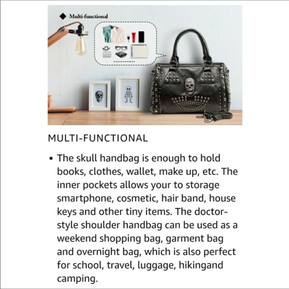 🆕️ Gothic Studded Doctor Shoulder Black Bag - Picture 7 of 9